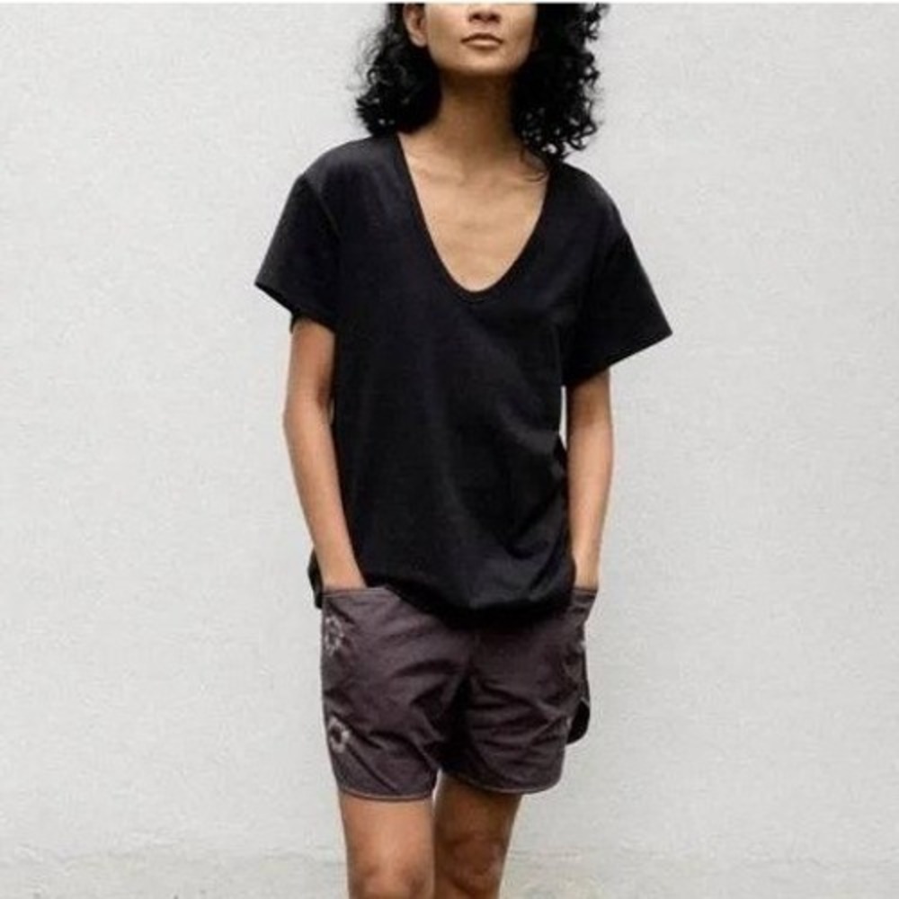 SO ELLY Organic Cotton Knit Tee Shirt Size S Black Scoop Neck Short‎ Sleeve